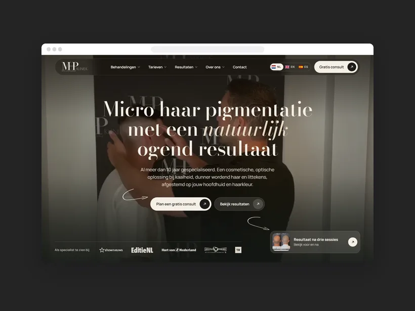 Website van MHP Kliniek
