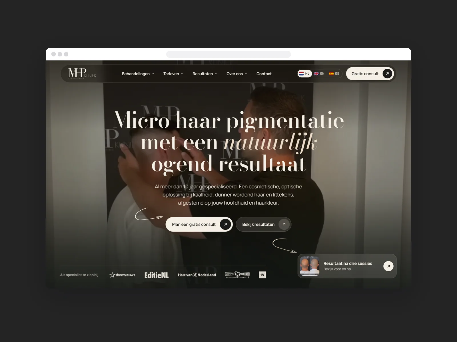 Website van MHP Kliniek, gebouwd door TOOX