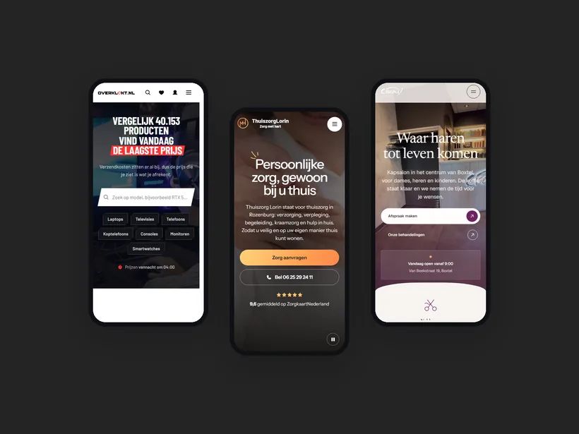 Mobiele websites van Overklokt, Thuiszorg Lorin en Ciseaux