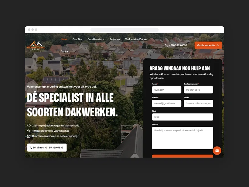 Website van dakdekker KVO Daktotaal & Bouw
