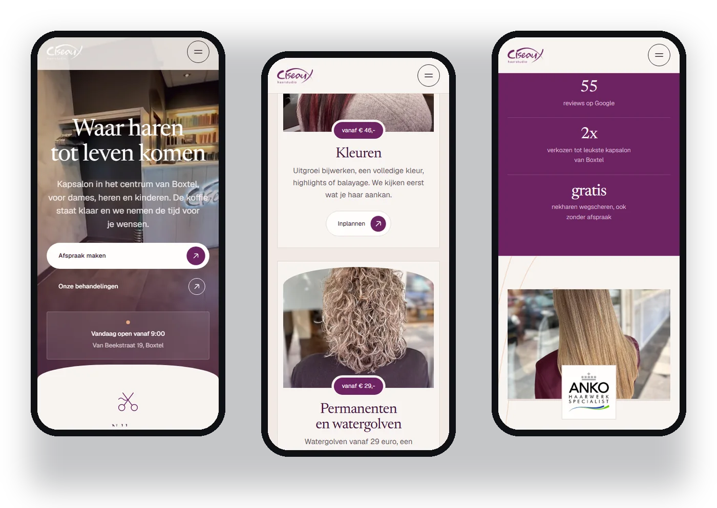 Mobiele weergave van de website van Ciseaux