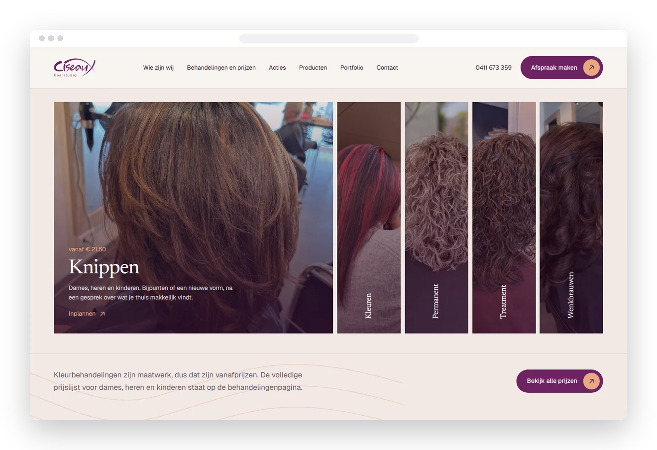 Sectie uit de nieuwe website van Ciseaux op desktop
