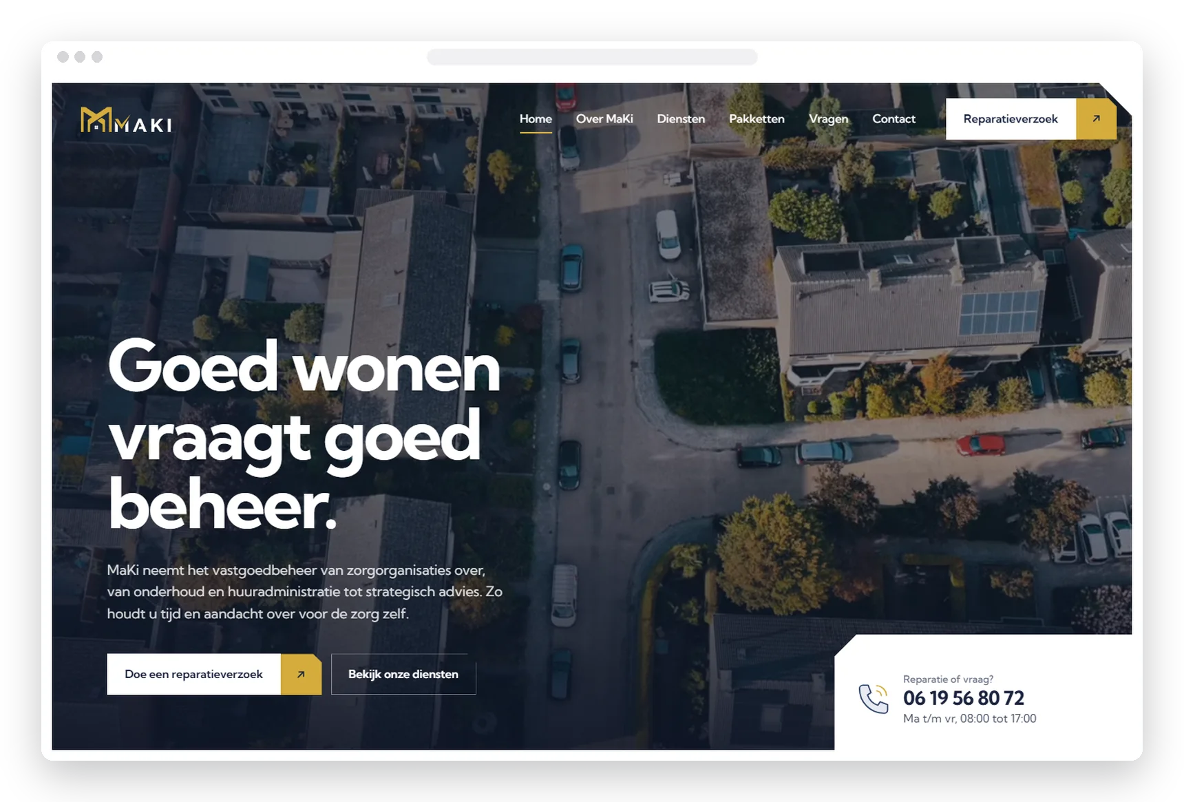 Homepage van de website die TOOX maakte voor MaKi Beheer, vastgoedbeheer in 's-Hertogenbosch