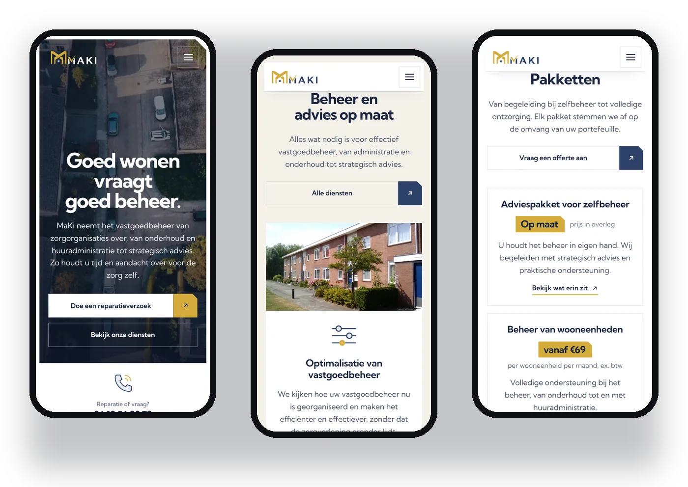 Mobiele weergave van de website van MaKi Beheer