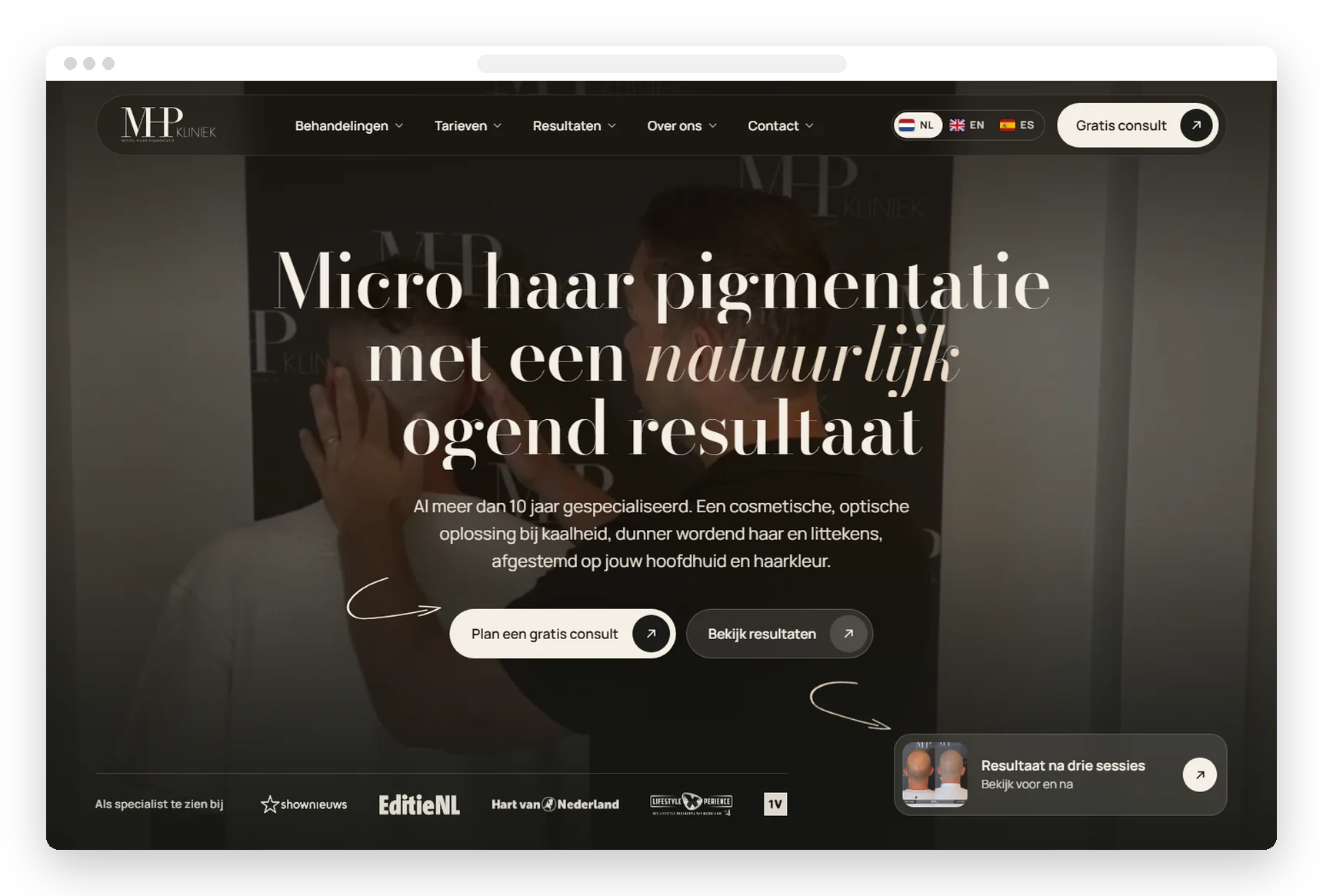 Homepage van de website die TOOX maakte voor MHP Kliniek, kliniek in Rotterdam