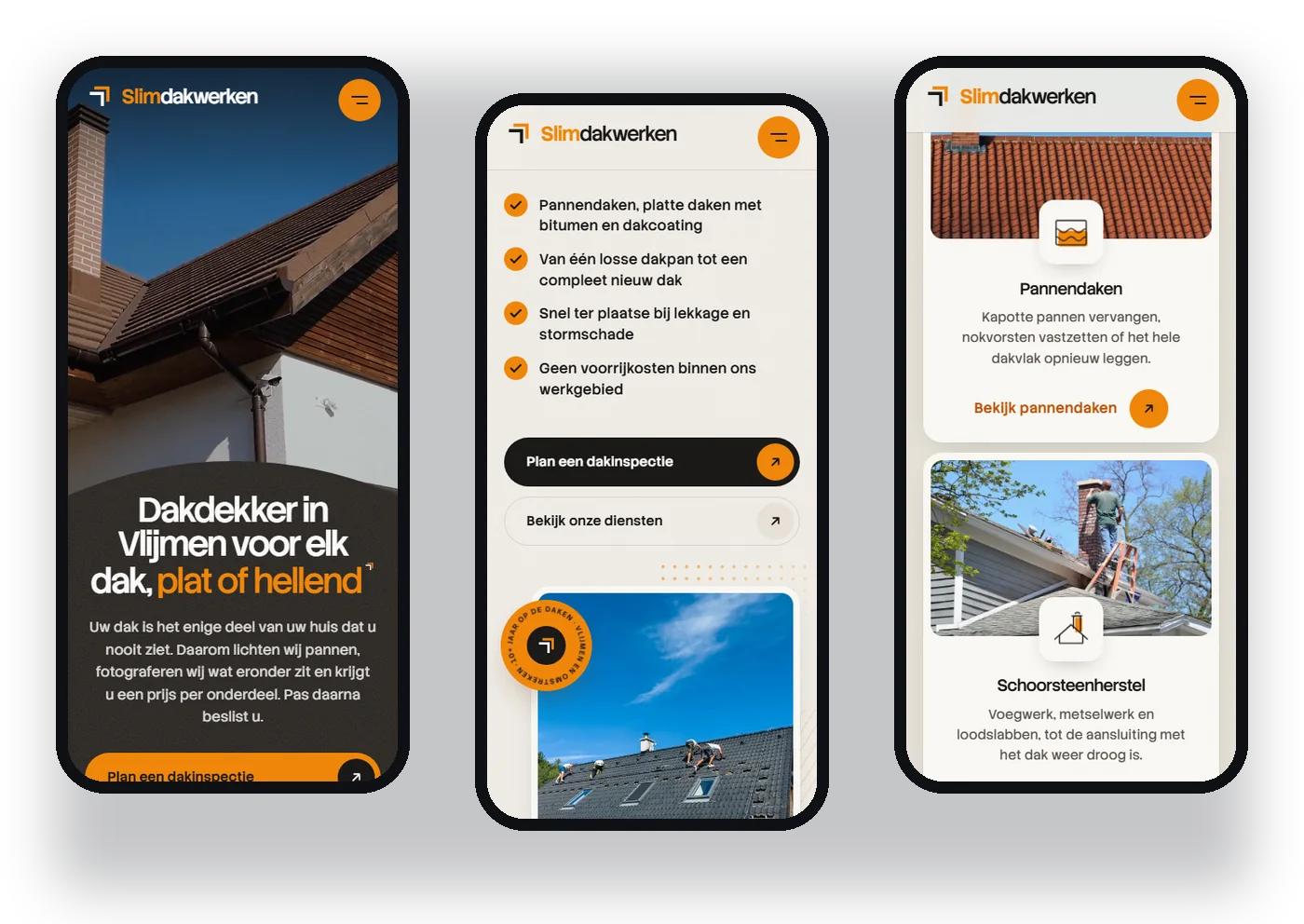 Mobiele weergave van de website van Slimdakwerken