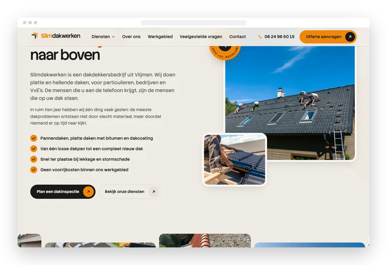 Sectie uit de nieuwe website van Slimdakwerken op desktop