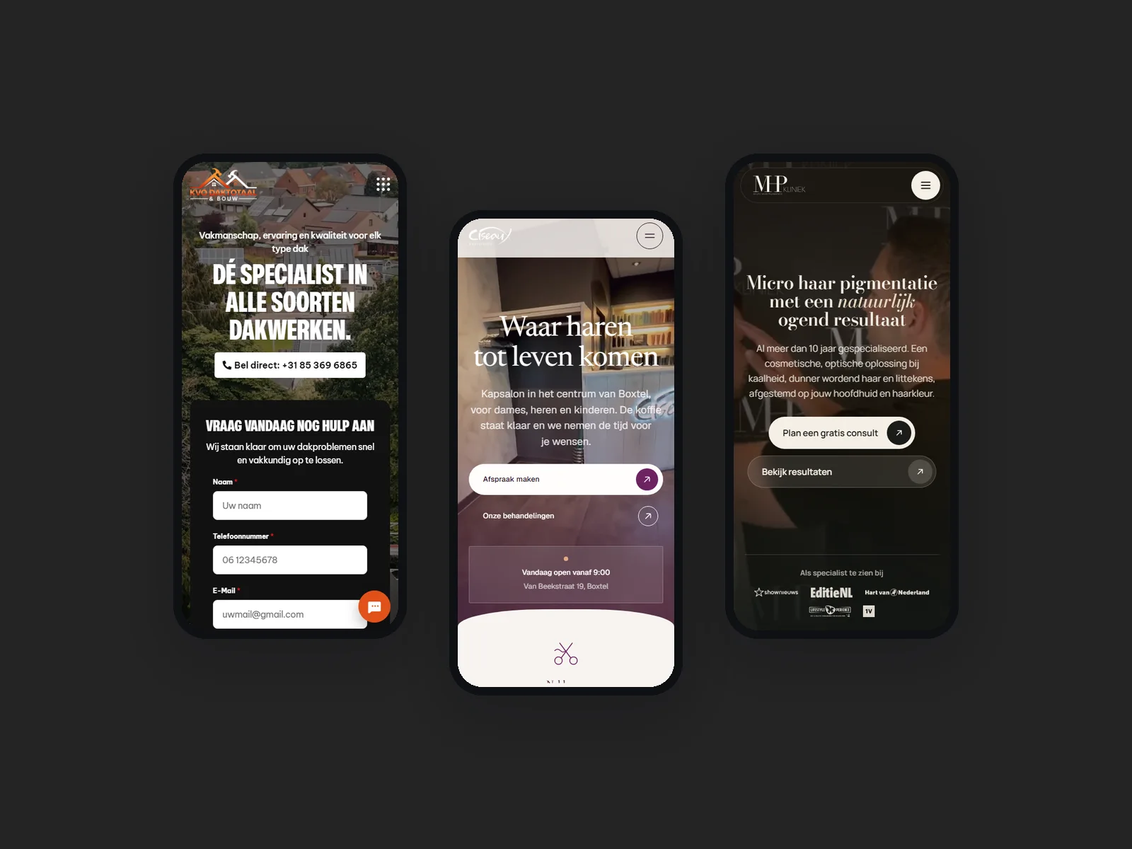 Drie mobiele websites die TOOX bouwde