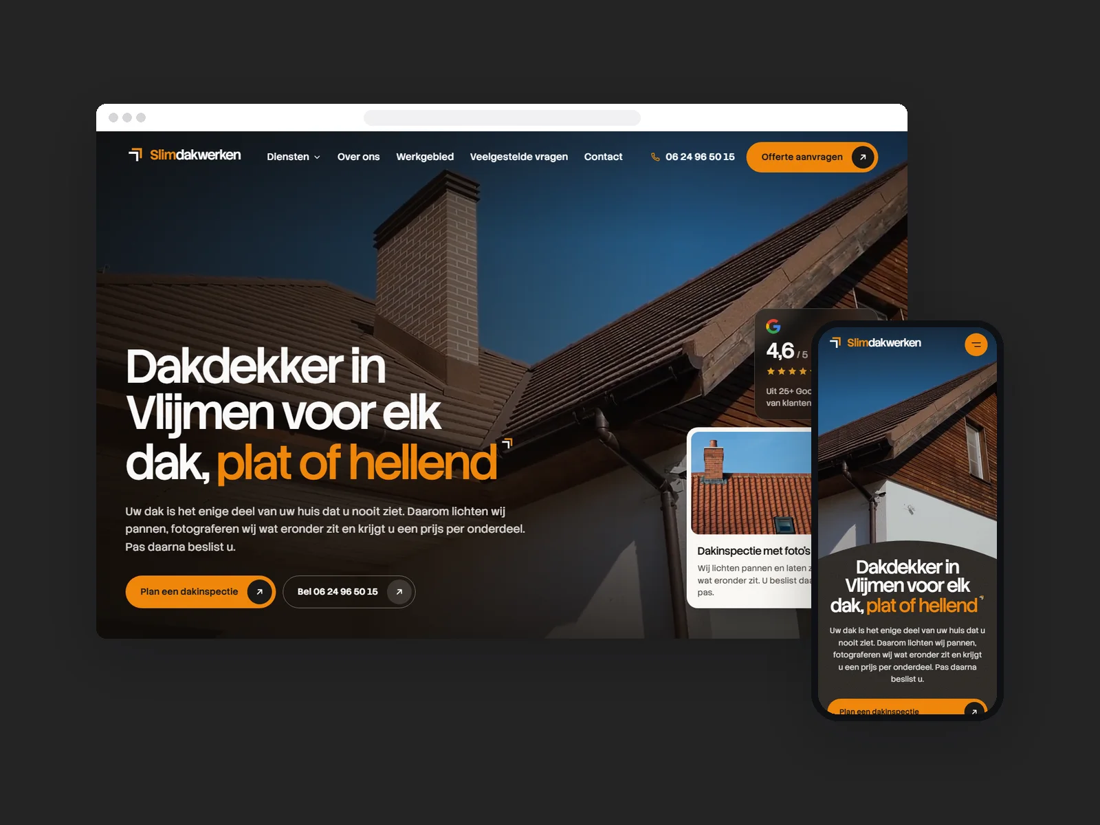 Mockup van een landingspagina op laptop en telefoon