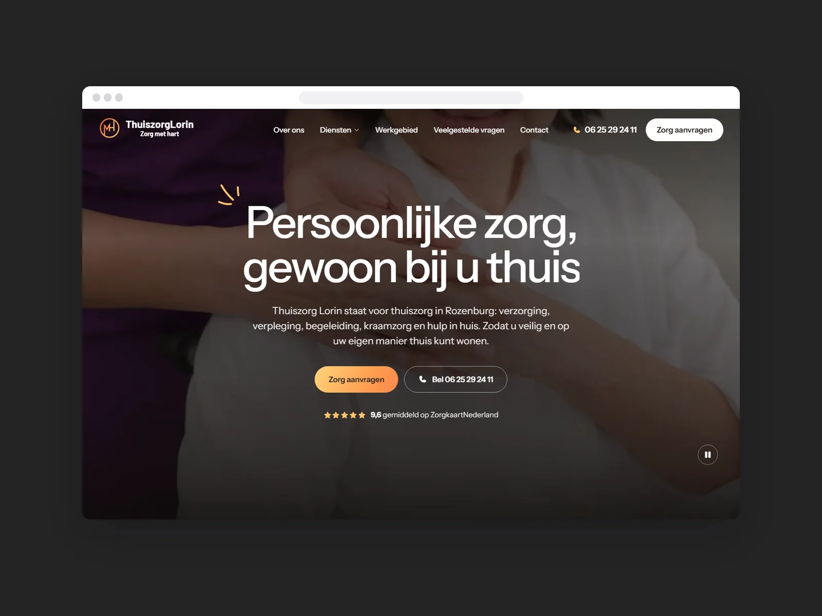 Website van Thuiszorg Lorin, geschreven op zoektermen in Rozenburg