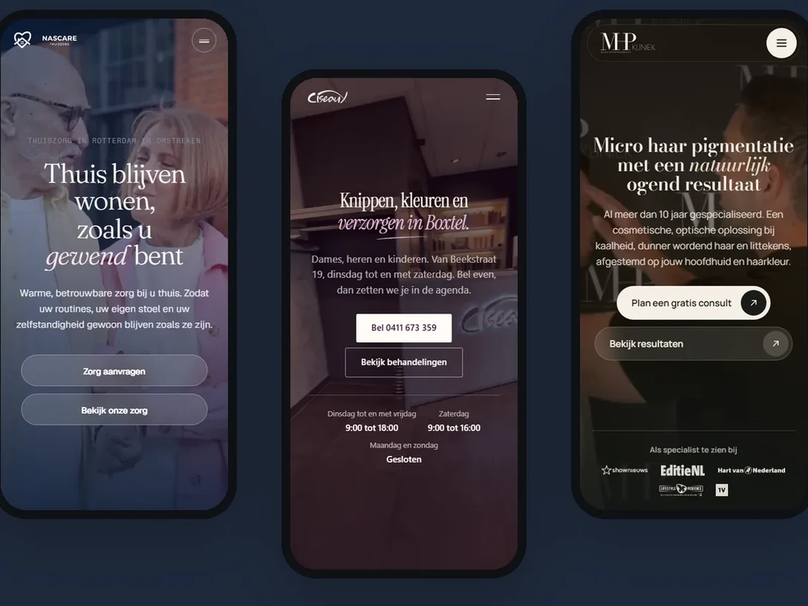 Drie mobiele websites die we voor klanten maakten