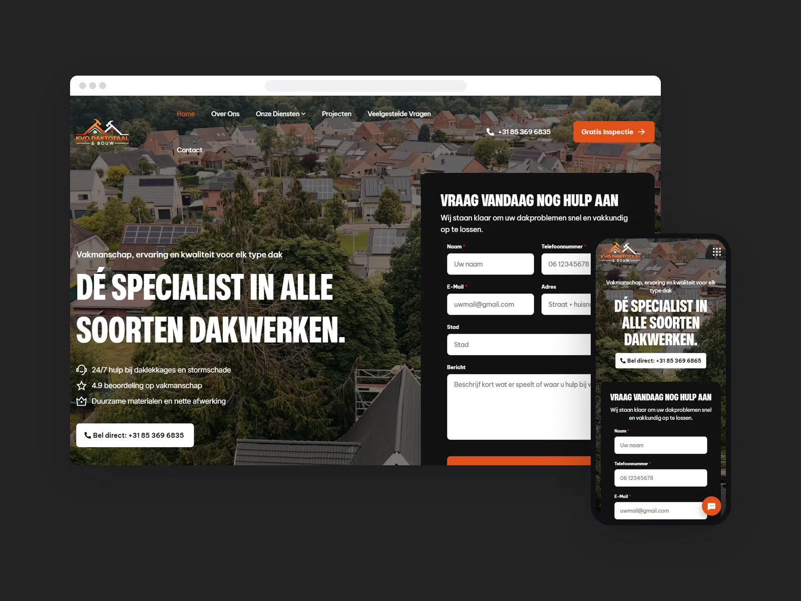 De live website van KVO Daktotaal & Bouw